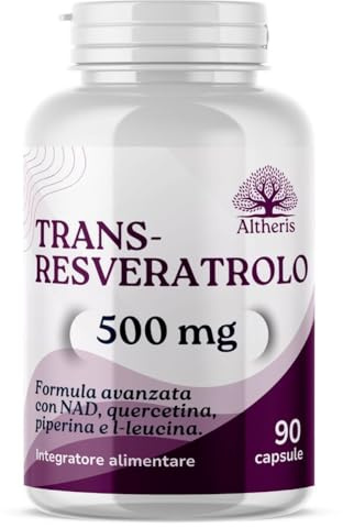 Resveratrolo 500mg Puro NAD 90Cps con Quercetina L-Leucina e Piperina - Trans Resveratrolo Sirtuine, Polifenoli, Antietà, Antiossidante Naturale