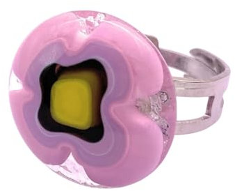 Ring aus Muranoglas, klobig, verstellbar, aus Millefiori-Glas, handgefertigt in Venedig, Italien, venezianischer Schmuck aus Muranoglas, Glas, 0
