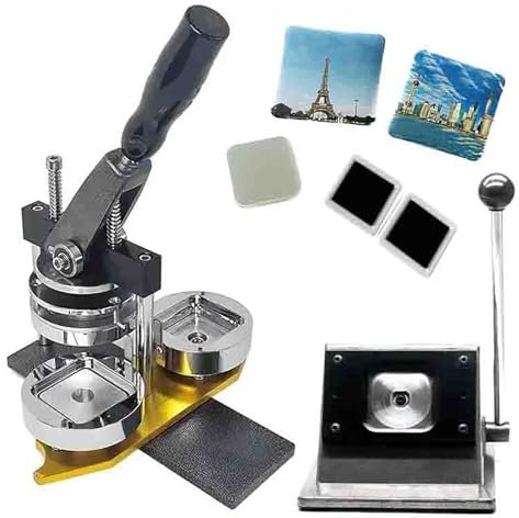 Badge Maker Machine,Photo Magnet Machine, 50 * 50mm DIY Square Fridge Magnet Making Machine Kit Including Machine & 100Pcs Rounded Edges Materials, Use In Refrigerators/offices/Whiteboards