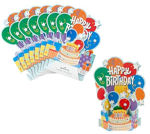 Hallmark 3D & Pop Up Birthday Cards, 8-Pack, 1 Design | Balloons, Cake, Size 22.8cm x 12.1cm, White Envelopes, With Space on The Back to Write a Message