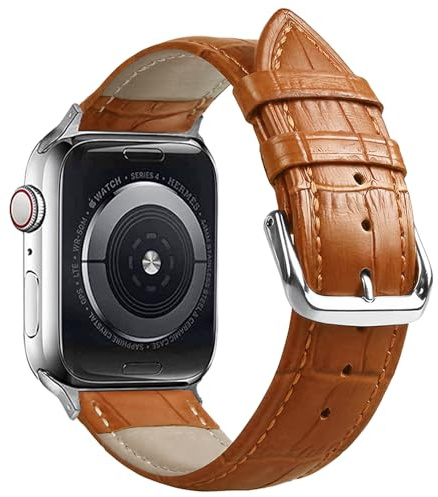 SZYXMY Compatible with Apple Watch Bands 49mm 46mm 45mm 44mm 42mm 41mm 40mm 38mm Alligator-Embossed Genuine Leather Replacement Straps Unisex Fits Series 11/10/9/8/7/6/5/4/3 Ultra/SE 3/2/1 (Tan)