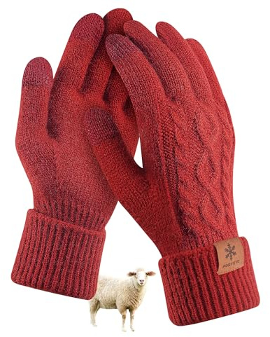 FORVEVO Handschuhe Damen Winter mit Wolle,Thermohandschuhe Weich Fleece,Warme Lange Wollhandschuhe Damen Touchscreen Winterhandschuhe Frauen für Outdoor Laufen Skifahren Radfahren (Rot)