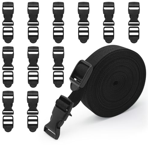 SARAHLOUISEJENKINSLTD 20mm * 5 M Nylon Gurtband mit 5 Paare Schnallen, 2 cm strapazierfähiges Side Release Schnallen Clips für DIY Handwerk Rucksack Umreifung Tasche Gurtband Gepäck Befestigung Gurt
