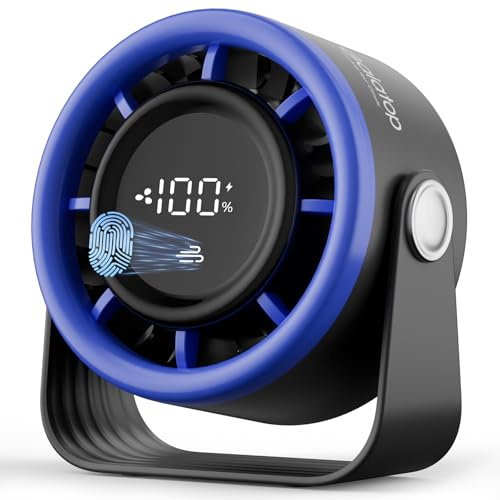 gaiatop Small Desk Fan Rechargeable, Bedside Desktop Fan, up to 11.5 Hrs | Small Fan for Bedroom Dorm Office, Touch Control Display, 360° Tilt, 5-Speed Strong Wind, Gifts for Women Men Teens, Blue