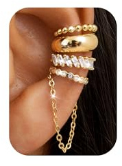 Roheafer 4 Stück Ear Cuff Ohrringe für Damen Ohne Piercing, 14K Gold Vergoldet Zarte Clip-On Knorpel Helix Ohrringe, Hypoallergene Verstellbare Huggie Hoop Ohrmanschetten Fake Piercing