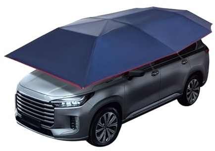 Halbautomatisches Auto-Schirmzelt, Faltbaren Auto-Zelt Abnehmbarer Abdeckung Tragbar Schutzdach Autoprotektor für Autobesitzer oder Parkplatz-Manager 4,2x2,2m (Marineblau)