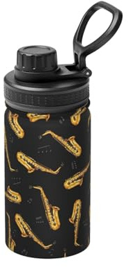 Poadnly Saxofón y música,Botella de agua aislada de 12 oz, taza de café de acero inoxidable, termo al vacío, botella de agua