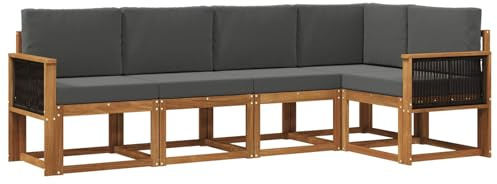 vidaXL Outdoor-Sofagarnitur 5 pcs Natur und Anthrazit Polyester, Garten, modernes Outdoor-Sofa, wetterfestes Lounge-Möbel, perfekte Terrasse für gemütliches Sitzen