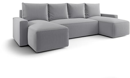 CORNERO Savio U Ecksofa U-Form mit Schlaffunktion und Bettkasten – Couch U-Form fürs Wohnzimmer 5-Sitzer 300 cm x 140 cm x 75 cm