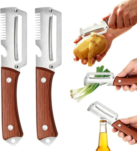 Hounyou 2 Pcs Multifunctional Vegetable Peeler Shredder, Easy Grip Peeler and Shredder Knife for Potato, Fruit, Vegetable