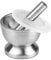 Flexzion Brushed Stainless Steel Mortar and Pestle Set w/Lid, Anti-Slip Bottom - Solid Metal Grinder Pill Crusher Bowl Holder for Guacamole Herbs Spices Garlic/Kitchen Cooking Medicine 4-3/4 Inch