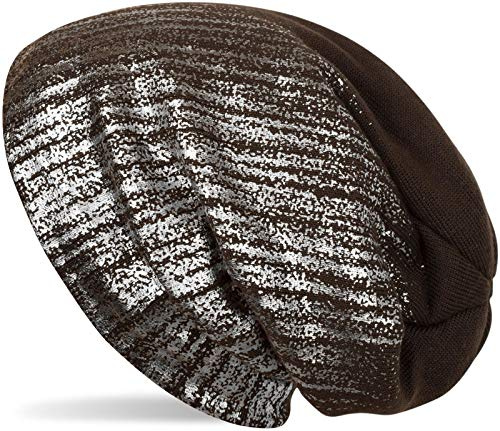 styleBREAKER Unisex Beanie Mütze Metallic Gefüttert 60cm, Dubraun/Silber
