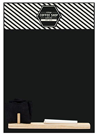 Chalkboards UK Vintage Coffee Shop 'Small Memo Pizarra/Pizarra/Junta de Cocina con Bandeja, Piezas de Tiza y Borrador de Fieltro. Cabina diseño Gama., Madera, Negro, 29,7 x 20,7 x 1 cm
