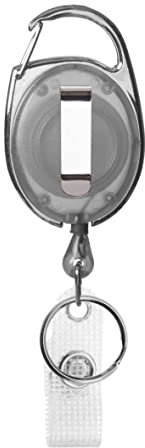 Karteo Ausweishalter Jojo ausziehbar grau [1 Stück] Ausweis Jojo mit Karabinerhaken und Gürtelclip und Vinylschlaufe als Ausweishalter für Kartenhüllen Ausweishüllen