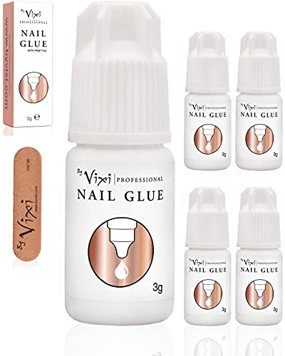 5 x 3g COLLE EXTRA FORTE POUR ONGLES avec LIME DE PRÉPARATION GRATUITS Adhésion et séchage instantanés, De qualité professionnelle - By Vixi
