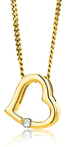 OROVI Schmuck Damen Diamant Herz–Kette Gold mit Herzanhänger besetzt mit natürlichem Solitär Diamant in einer Spannungsfassung Zeitlose klassische Halskette Gelbgold 18 Karat(750), 45 cm lang