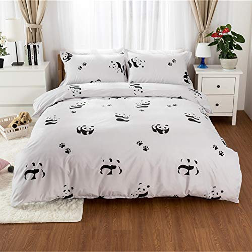 DOTBUY Bettbezug Set, 3 Stück Super Weiche und Angenehme Mikrofaser Einfache Bettwäsche Set Gemütlich Enthalten Bettbezug & Kissenbezug Betten Schlafzimmer (200x200cm, Panda - weiß)