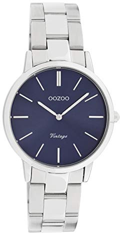 Oozoo Vintage Damenuhr mit Edelstahl Gliederarmband 34 MM Blau/Silberfarben C20041