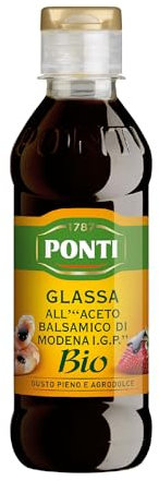 Ponti, Glassa Biologica all'Aceto Balsamico di Modena I.G.P., Ideale per Insaporare Piatti a Base di Carne, Pesce e Verdure, Ottima per Decorare Dolci, Gusto Pieno e Agrodolce, 250 g
