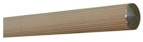 TIBU Lärche unbehandelt Holz Handlauf Geländer 30-500cm mit Edelstahl Enden Wandhandlauf Wand Treppe, Länge: 3800 mm / 380 cm / 3,8 m und Enden: leicht gewölbte Edelstahlkappe