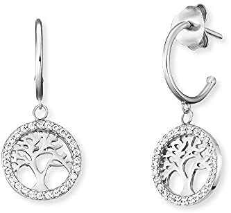 Engelsrufer 925 Silber Damen-Creolen mit Lebensbaum und Zirkonia, ERE-LILTREE-ZI-CR