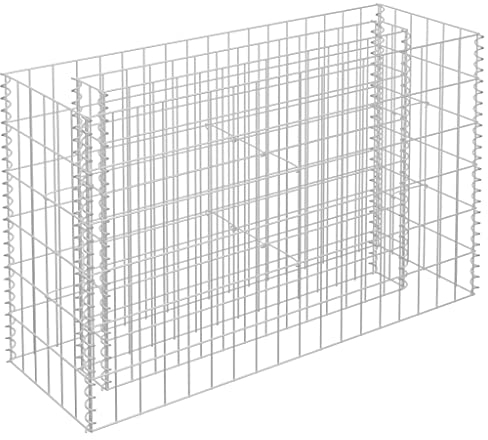 vidaXL Gabion Raised Bed - Galvanized Steel Garden Basket/Planter 90x60cm - Rectangular, Silver, Weather- for Outdoor/Patio