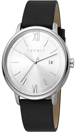 ESPRIT ES1G181L0015 Kaya Gents Black Silver Uhr Herrenuhr Leder-Armband Datum