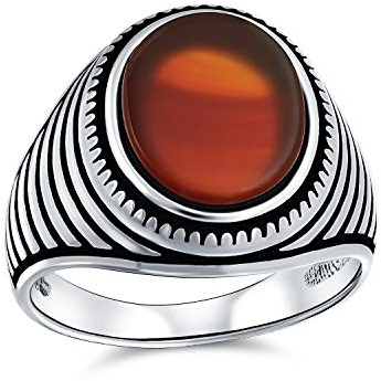 Retro Gerillte Streifen Stil Geätzte Band Rote Achat Quadratische Siegelring Für Männer Schwer .925 Sterling Silber Handgefertigt In Der Türkei