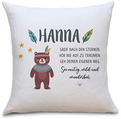 OWLBOOK Bär Boho Flauschiges Kissen mit Füllung Personalisiert mit Namen Geschenke Geschenkideen zur Geburt Baby Kind Mädchen Junge zum Geburtstag Taufe Kind Baby