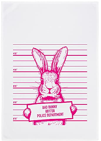 Geschirrtuch weiß, Bad Bunny in Pink