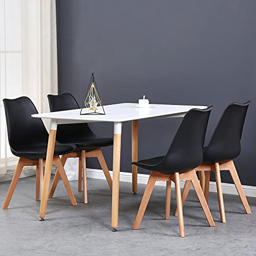 BenyLed Juego de Mesa de Comedor Rectangular y 4 Sillas, Sillas de Comedor Tapizadas y Muebles de Cocina de Juego de Comedor Estilo Madera, Negro