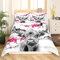 Loussiesd Highland Kuh Bettwäsche Niedlichen Roten Blumen Rinder Bettwäsche Set Kinder Mädchen Frauen Männer Kirschblüte Bettbezug Western Bull Cow Bettwäsche 135x200cm Exotische Wild West Tier