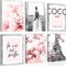 Novart- Tableau Décoration Murale- Coco-Paris- Decoration Chambre Salon- Prêt à être Accroché- 6 Cadres de 30x40 cm- Rose- N002465a