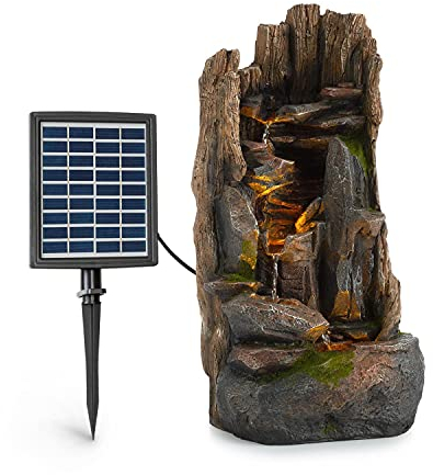 Blumfeldt Mystic Tree - Fontana Solare, incl. Pannello Solare, Batteria agli Ioni di Litio (Durata ca.5h), Luce LED, Polyresina, Resistente al Gelo, al Chiuso e all'Aperto, Effetto Legno