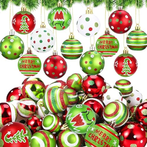 Set di 30 Palline di Natale, Kit Artigianale per Decorare l'albero di Natale, Addobbi Natalizie in Rosso e Verde, Decorazioni Albero di Natale Palline di Plastica Infrangibili Lucido