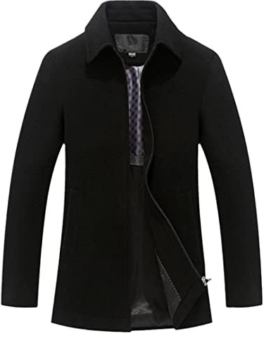 Ruereuu Herren Wollmantel Kaschmir Casual Herren Jacke Windbreaker Reißverschluss Dicker Wollmantel, Schwarz , XL