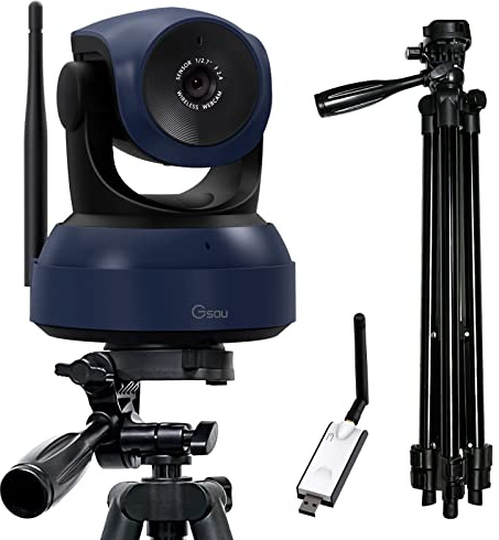 Gsou Webcam wireless, videocamera HD 1080P per videochiamate e streaming Plug and Play, telecamera regolabile per PC, Mac/Laptop/funziona con zoom, incontri, Skype, team (con supporto per treppiede)