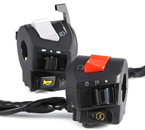 Conjunto Interruptor Moto 12v, Interruptor para Manillar de 7/8 de Diámetro, Controla Arranque Eléctrico, Luces, Intermitentes, Bocina, etc.