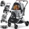 LOVPET® Hundewagen 3in1 Hundebuggy bis 20kg Hundebox Transporttasche faltbar klappbar Große Räder Netzfenstern Regenschutzabdeckung Getränkehalter Kuscheldecke Katzenbuggy Jogger Buggy für Haustiere