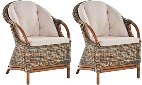 2er Set Rattansessel Charles Korbsessel Wintergartensessel Sessel mit Armlehne Clubsessel (Mehrfarbig)
