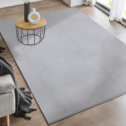 the carpet Rio - moderner und weicher Teppich Wohnzimmer Schlafzimmer mit Anti-Rutsch-Rücken und 3D-Optik, Flauschige Oberfläche, pflegeleicht und robust, Grau, 80 x 150 cm
