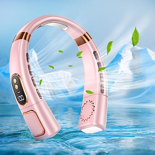 mebiusyhc Portable Neck Fan, bladeless neck fan,USB Rechargeable Personal Fan, Rechargeable, for Indoor Outdoor Travelling,Headphone Design,5 Speeds Operated Adjustable,neck fans for women (Pink)