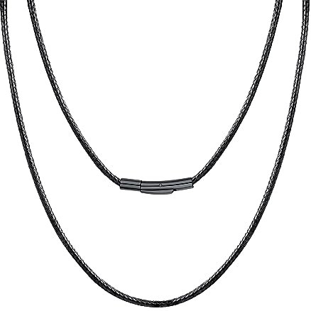 U7 Herren Schwarz geflochtene Wachsseilkette mit schwarzes Bajonettverschluss dünnes Lederband Lederkette 71cm/2mm lang Kordelkette Charms Kette Halskette Simpel Modisch Schmuck für Männer Jungen