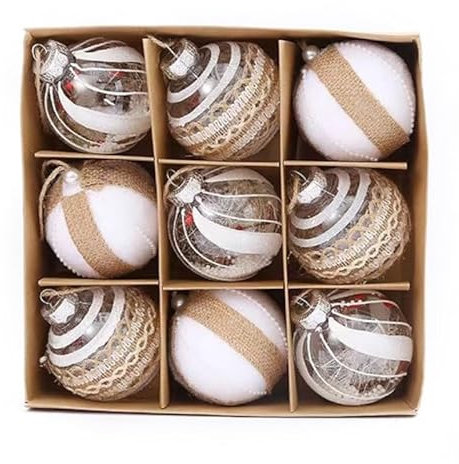 9er Set edle XXL Weihnachtskugeln Ø 8cm Champagner-Farbe Weihnachtsbaum Kugeln Christbaumkugeln Weihnachts-Deko Christbaum-Schmuck (Variante 2)