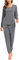 Sopesil Pyjama Femme Hiver Long Coton Ensemble de Pyjama Manches Longues 2 Pièces Chaud Doux Confortable Vêtements de Nuit Loungewear avec Bouton Cordon de Serrage Élasticité A_Gris Foncé,L