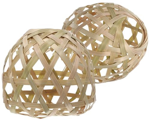 USHOBE 2 Stück Rattan-Lampenschirm Bambus-Lampenschirm Mini-Rattan-Korb-Kronleuchter-Lampenschirm Boho-Lampenschirme Ersatz Für Pendelleuchte Kleiner Lampenschirm Ornament