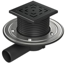 Bodenablauf - Duschablauf 125 x 125 mm - Edelstahl schwarz - DN 50 - Geruchsverschluß (L1 381-BC) mit Edelstahlflansch