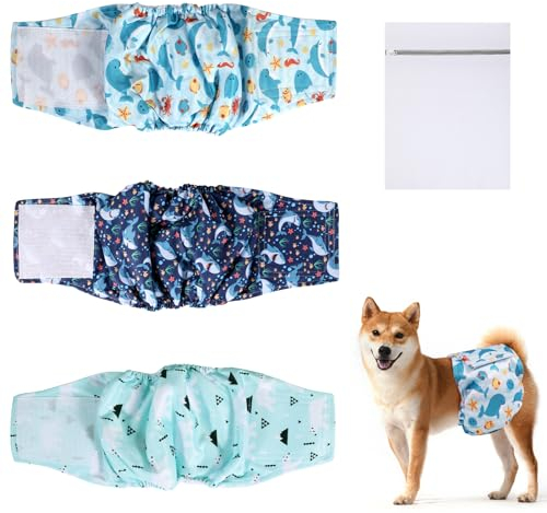 3 Packs Dog Nappies-Super Absorbent Washable/Reusable Diapers, Belly Bands for Male & Female Dogs, Season & Sanitary Pants for Small Medium Large Dogs(S)