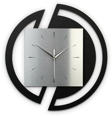 Kreative Feder Runde 3D Designer-Wanduhr Silver in modernem Metallic-Look Silber-schwarz ohne Tickgeräusche (Silver, leises Funkuhrwerk)