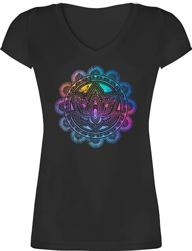 Shirtracer - T-Shirt Damen V Ausschnitt - Yoga - Lotusblume Lotus Meditation Entspannung Spirituelle Mandala Pilates